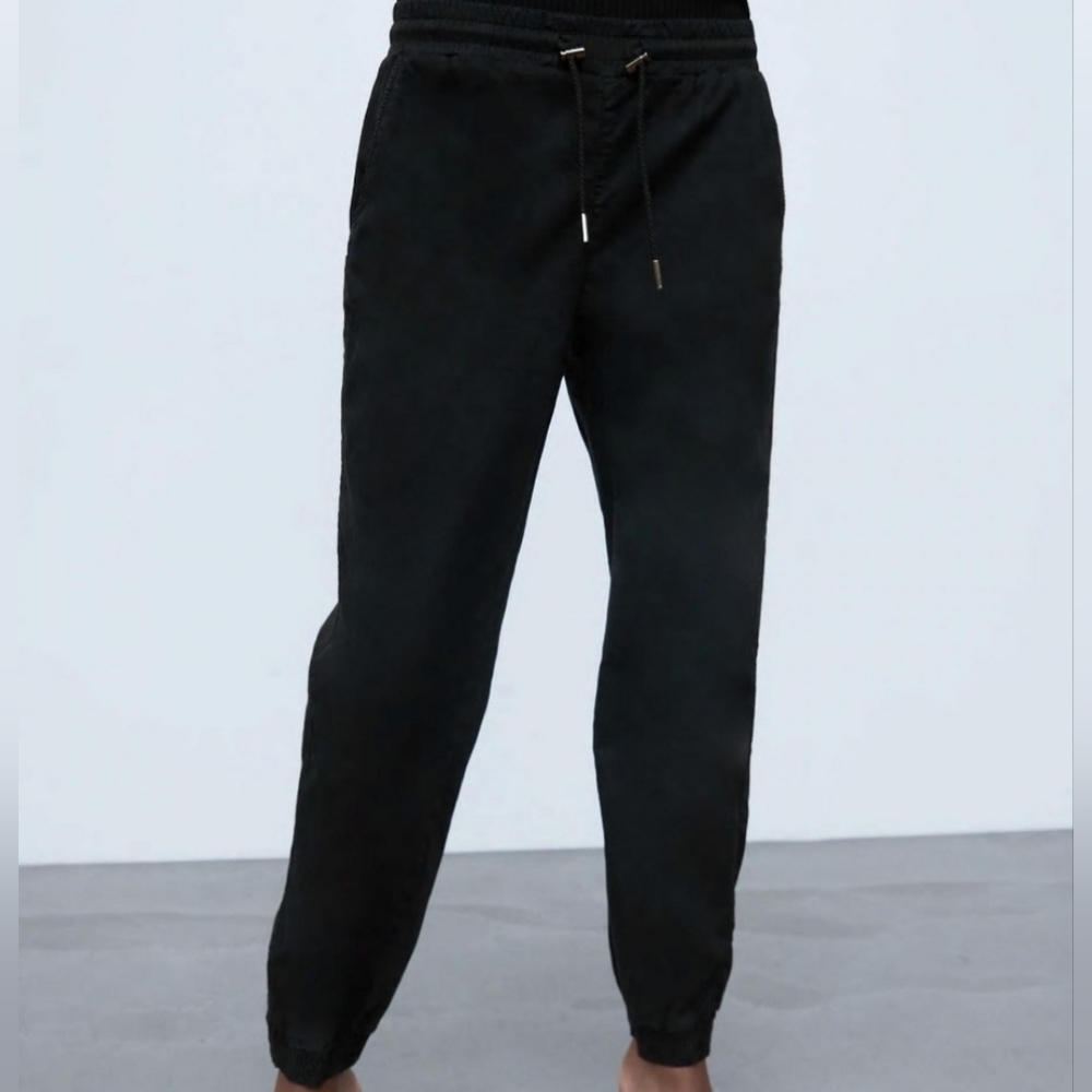 Zara Black Drawstring Waist Pull-on Jogger Trouser Pants Size Medium